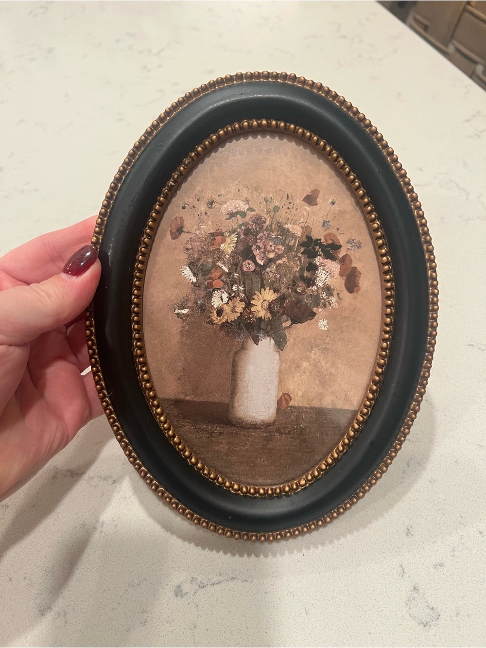 Classic Black and Gold Oval Floral Wall Art Frame